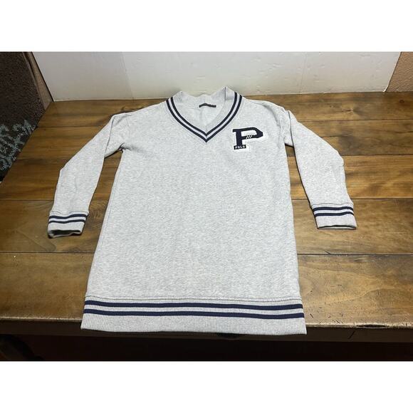 Polo Ralph Lauren V-neck Fleece in Grey Varsity Letterman Sweatshirt Dress XS - Picture 1 of 11